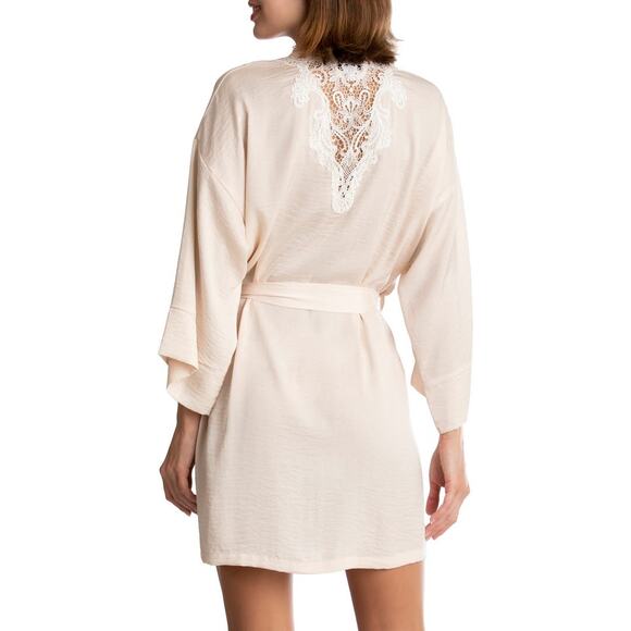 In Bloom by Jonquil Women's Philipa Lace Trim Satin Wrap Robe Cameo Size XL - Picture 2 of 12
